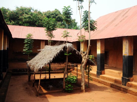 Traditional drummers in a Beninese village welcoming travellers