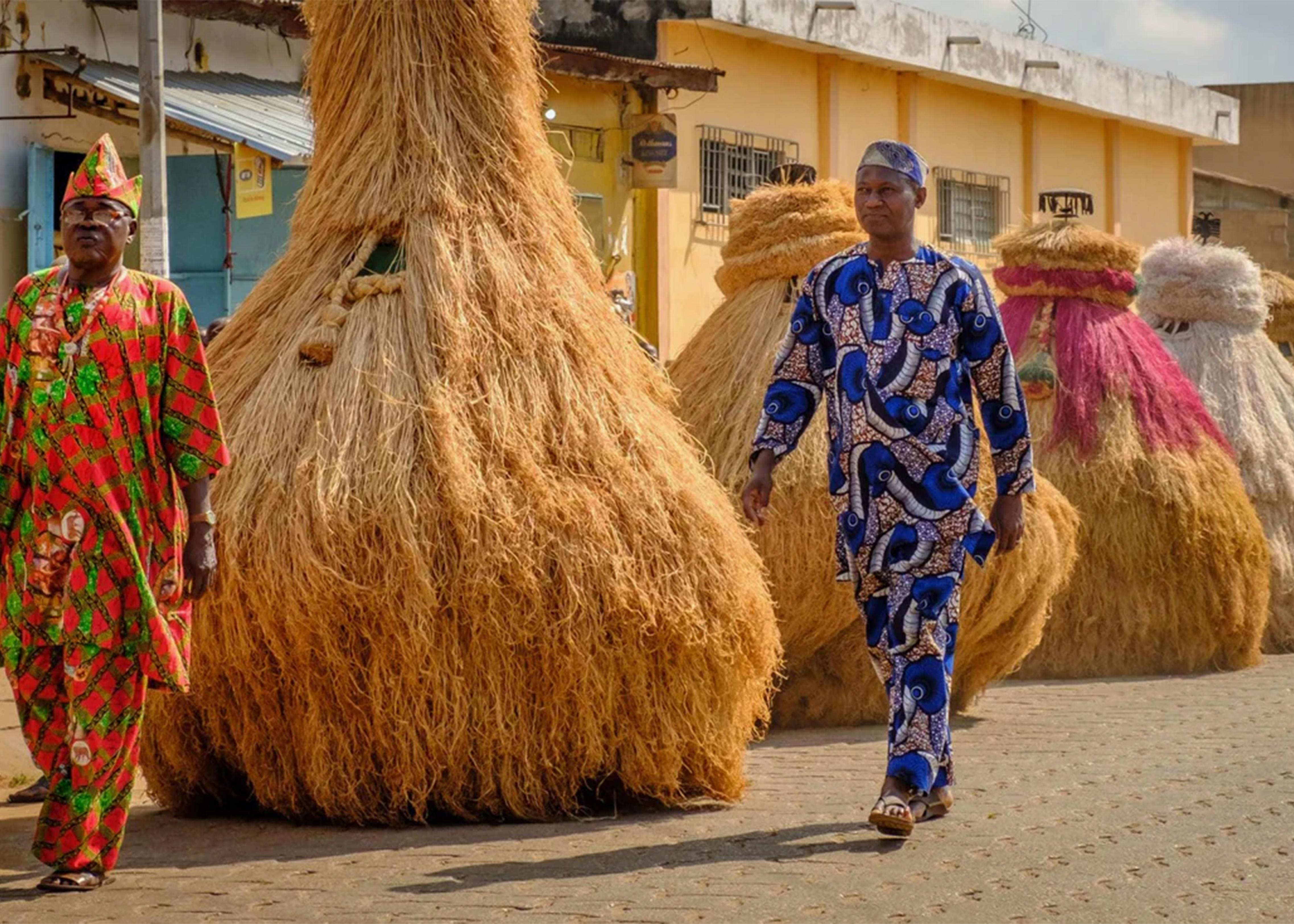 Traditional Beninese village welcome dance for visitors