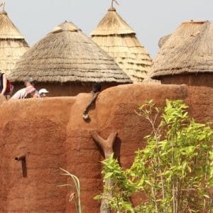 Tata Somba mud houses with thatched-roof granaries in northern Togo