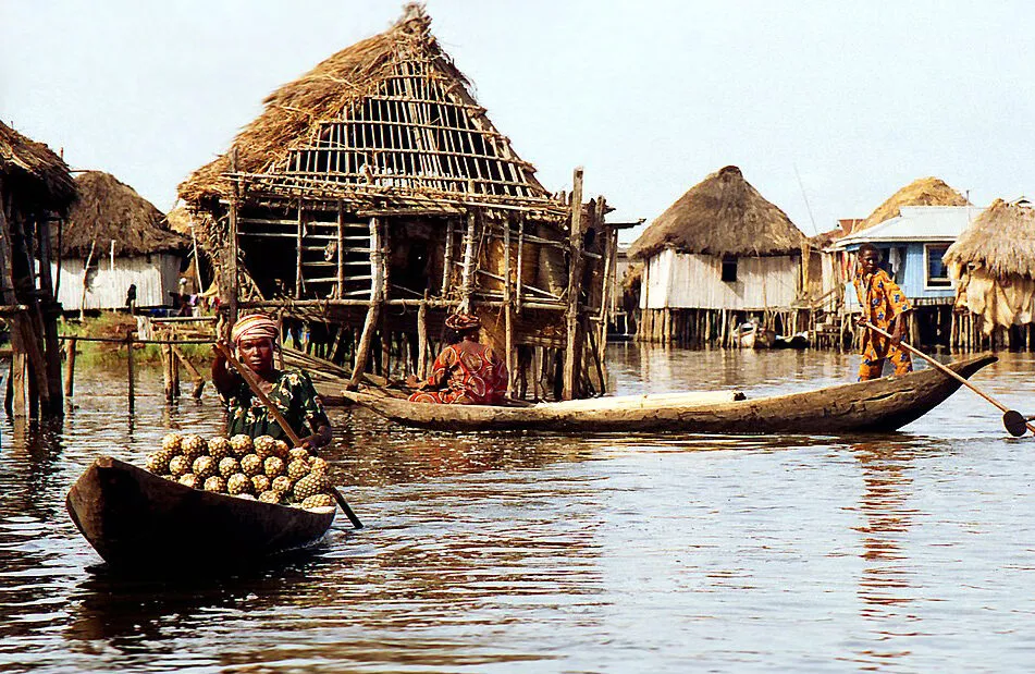 Stilt houses of the Ganvie lake village on Lake Nokoue, Benin