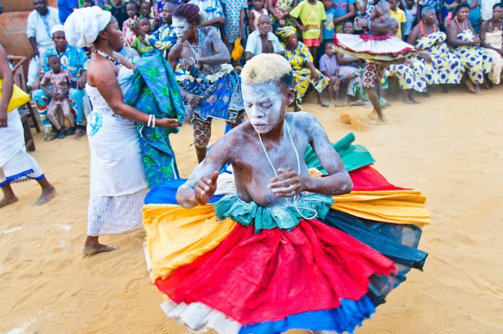 Zangbeto guardian spinning during a dance in Benin