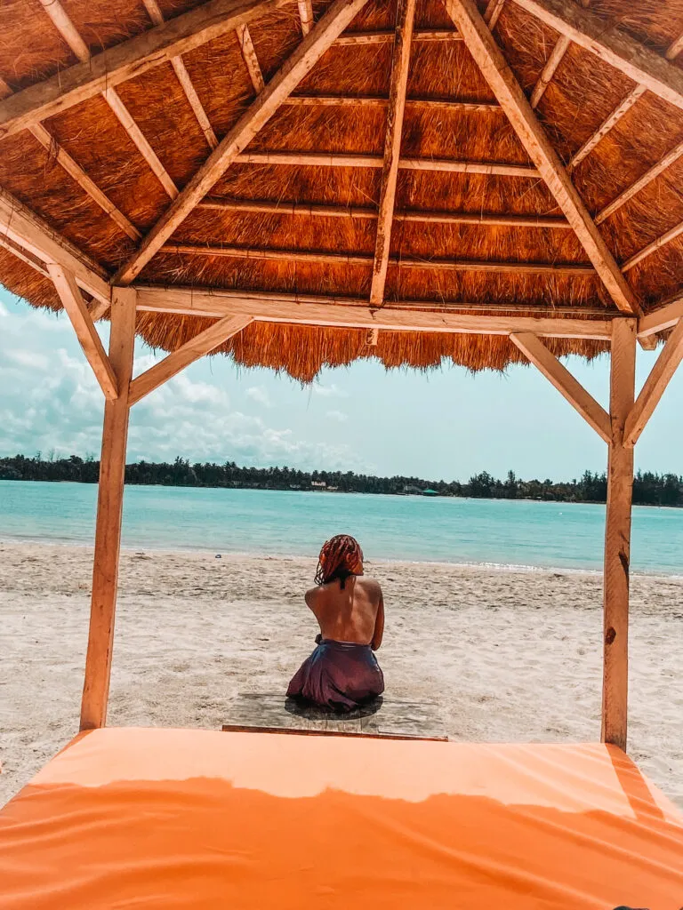 Thatched beach cabana on the Assinie coast, Cote d'Ivoire